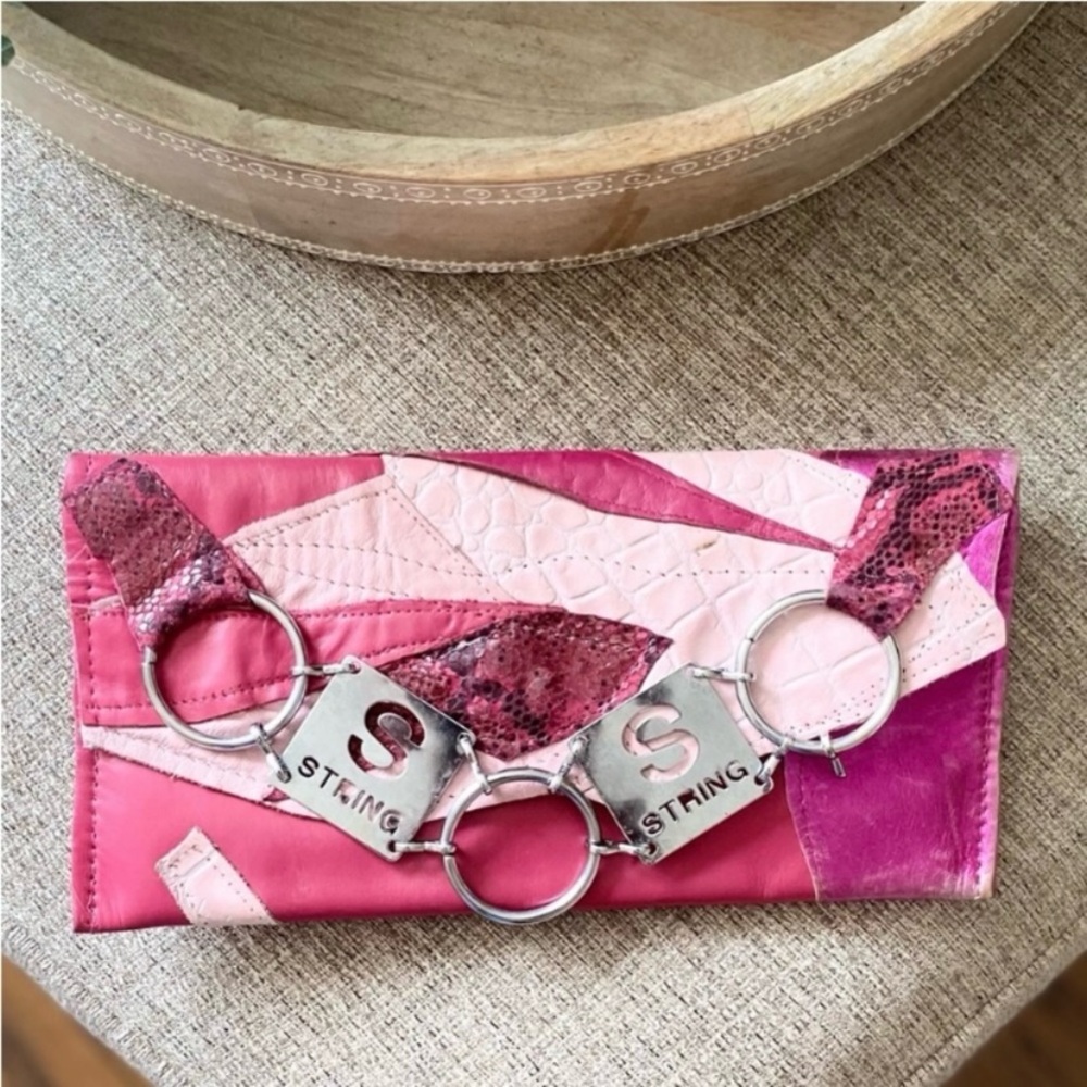 DUTCHES OF NEW YORK Pink Patchwork Leather Clutch & Belt Bundle - Picture 2 of 8